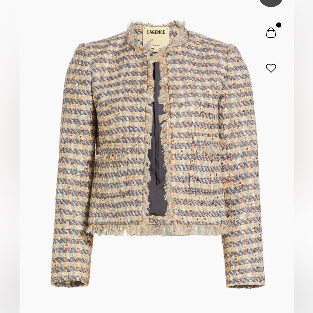 NEW L'Agence Angelina Tweed Blazer - Grey/Ecru/Gold - size 8